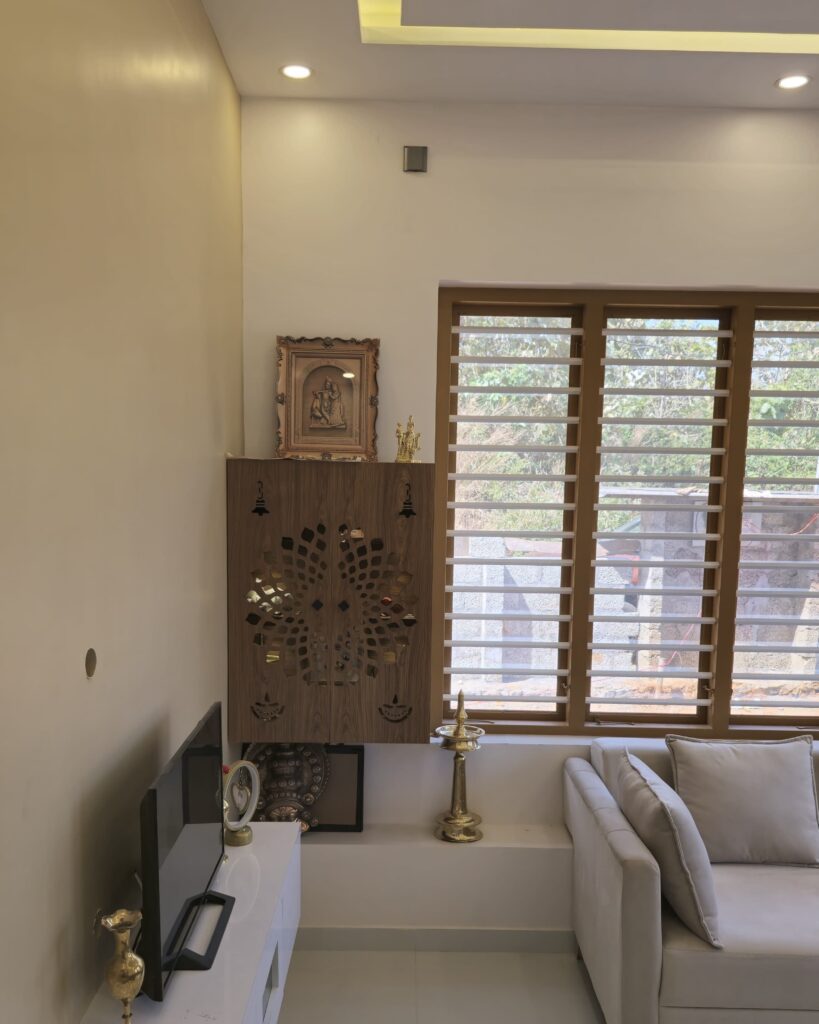 A minimal yet stylish pooja area, bringing positivity to the home